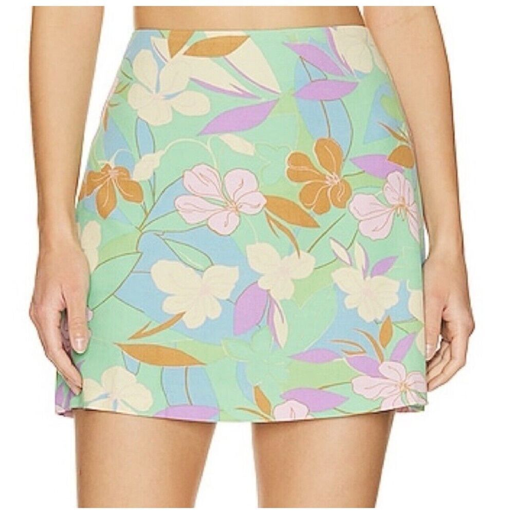 Sanctuary Revolve Mini Skirt New! 100% Rayon Pastels Easter‎ Greens Pinks
